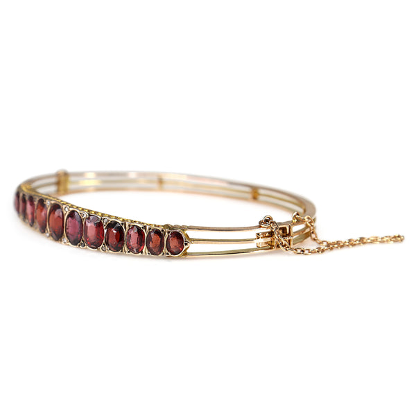 9ct Rose Gold Victorian Antique Garnet and Rose Cut Diamond Bangle