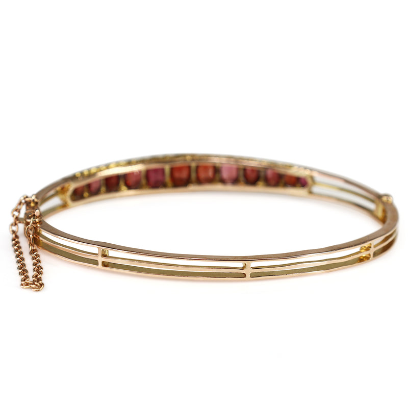 9ct Rose Gold Victorian Antique Garnet and Rose Cut Diamond Bangle