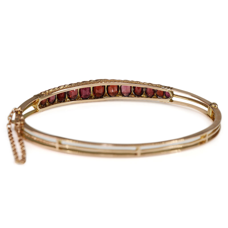 9ct Rose Gold Victorian Antique Garnet and Rose Cut Diamond Bangle
