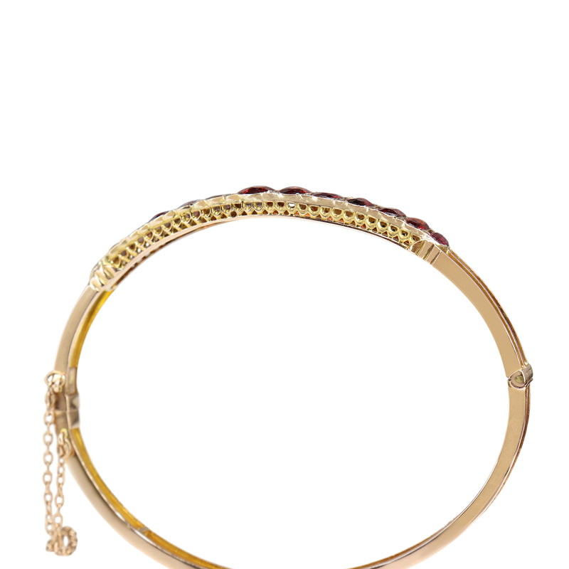 9ct Rose Gold Victorian Antique Garnet and Rose Cut Diamond Bangle