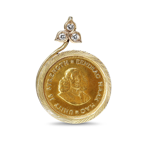 22ct Yellow Gold Sovereign (1979 African Rand) in 9ct Case with Diamonds