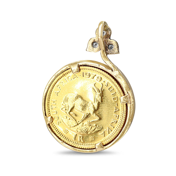 22ct Yellow Gold Sovereign (1979 African Rand) in 9ct Case with Diamonds