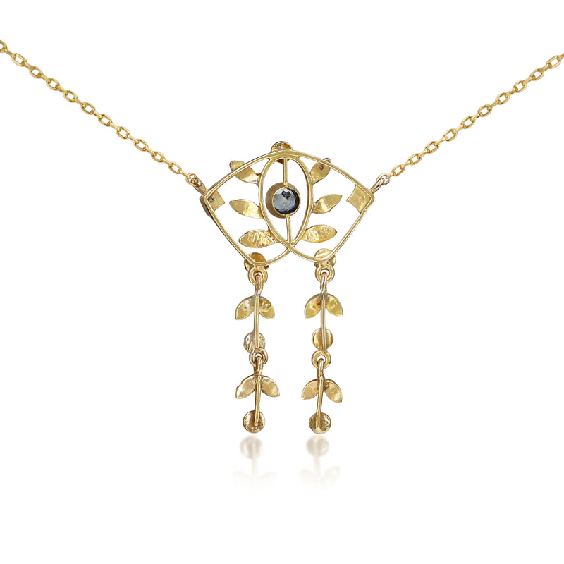 10ct Yellow Gold Antique Aquamarine and Seed Pearl Necklace