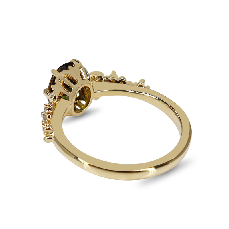 18ct Yellow Gold Green Sapphire and Diamond Ring