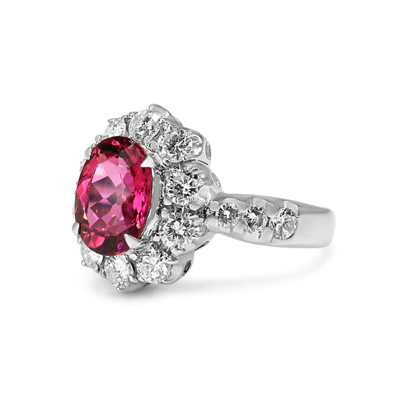 Platinum Pink Tourmaline and Diamond Halo Cluster Ring