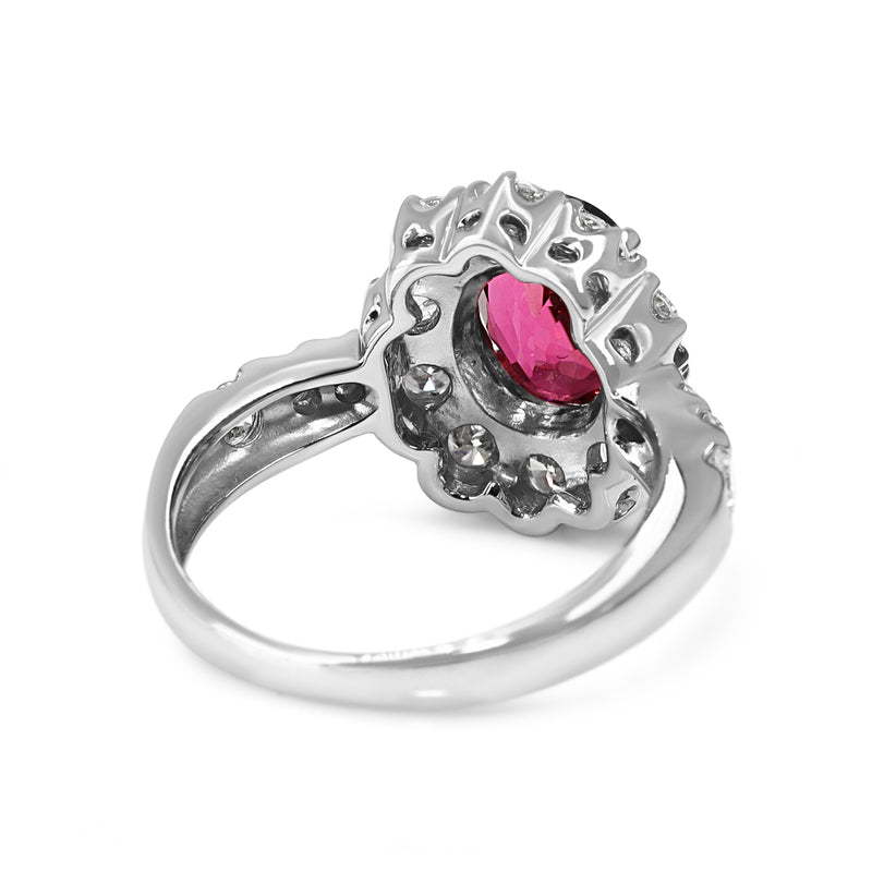 Platinum Pink Tourmaline and Diamond Halo Cluster Ring