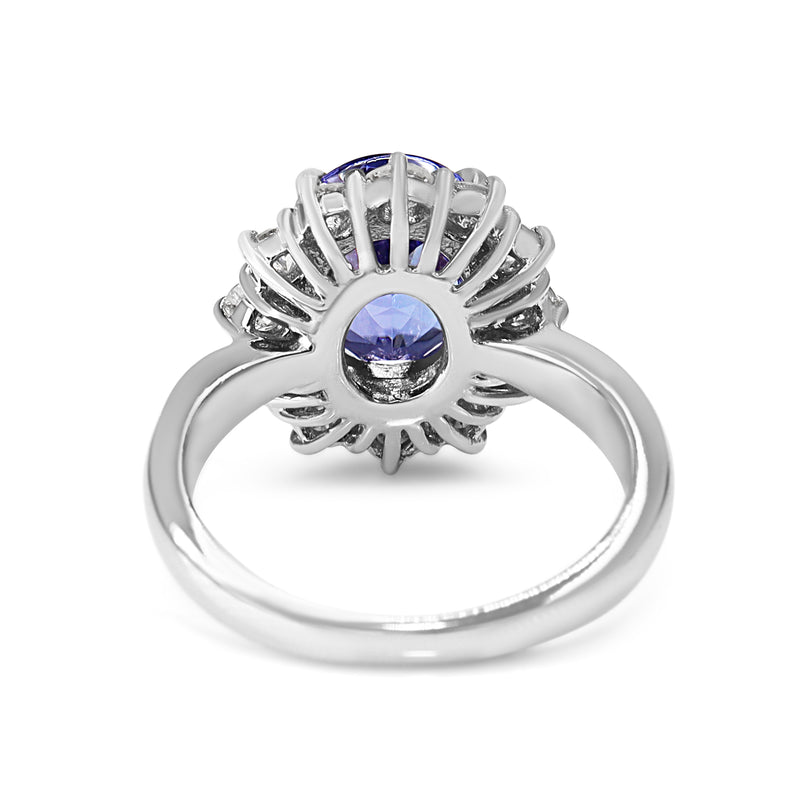 Platinum Tanzanite and Diamond Halo Cluster Ring