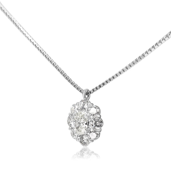 Platinum Oval Diamond Halo Cluster Necklace