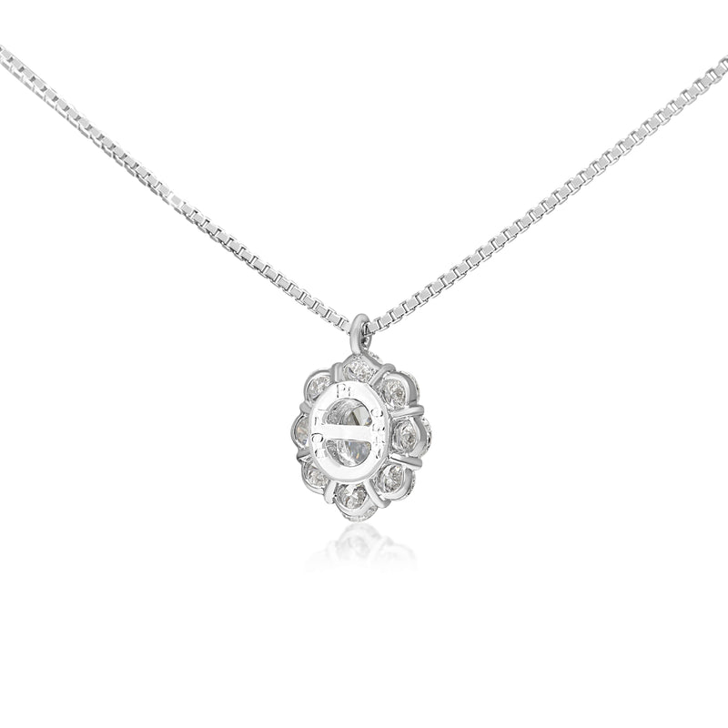 Platinum Oval Diamond Halo Cluster Necklace