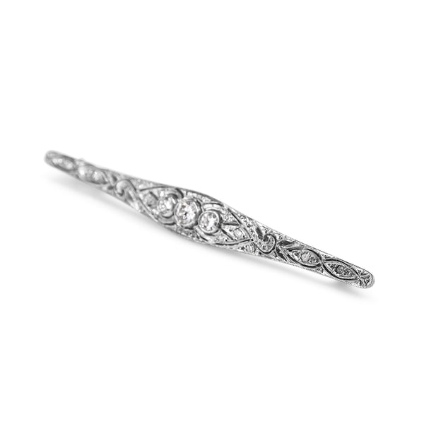 Platinum Antique Art Deco Diamond Bar Brooch