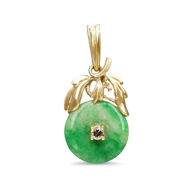 14ct Yellow Gold Jade and Diamond Pendant