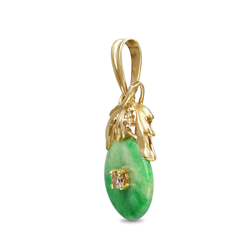 14ct Yellow Gold Jade and Diamond Pendant