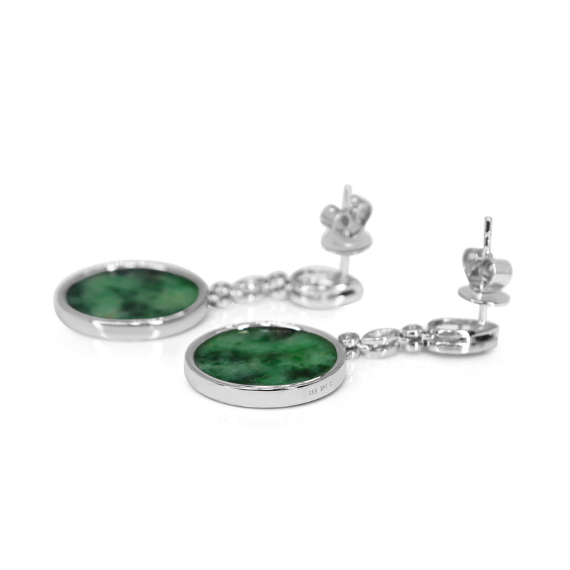 14ct White Gold Jade, Onyx and Diamond Earrings