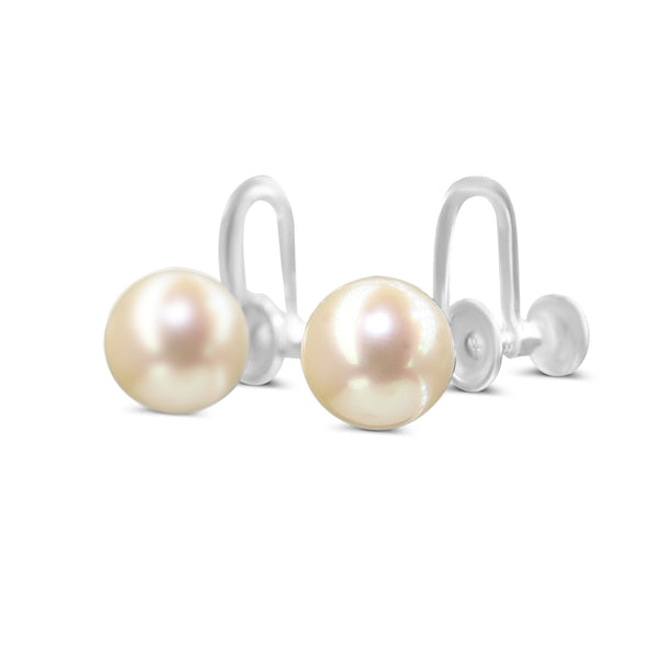 14ct White Gold 8mm Cultured Pearl Screw Back Earrings