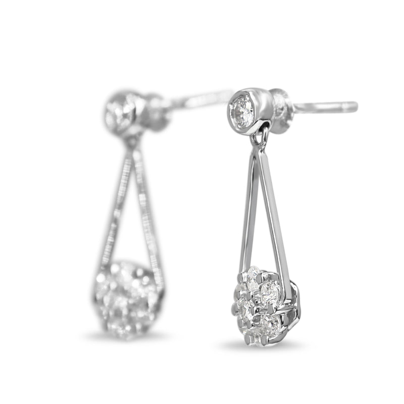 Platinum Drop Diamond Cluster Earrings