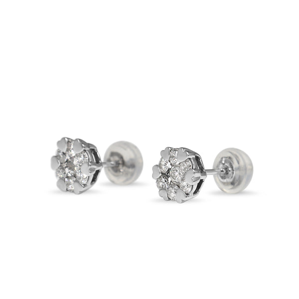 Platinum Diamond Cluster Stud Earrings with Heart Claws