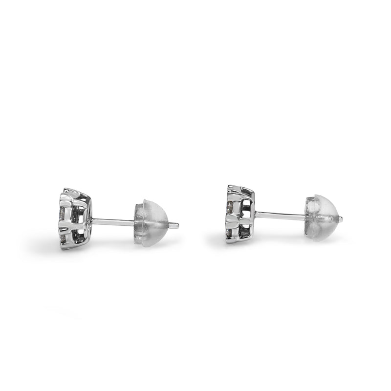 Platinum Diamond Cluster Stud Earrings with Heart Claws