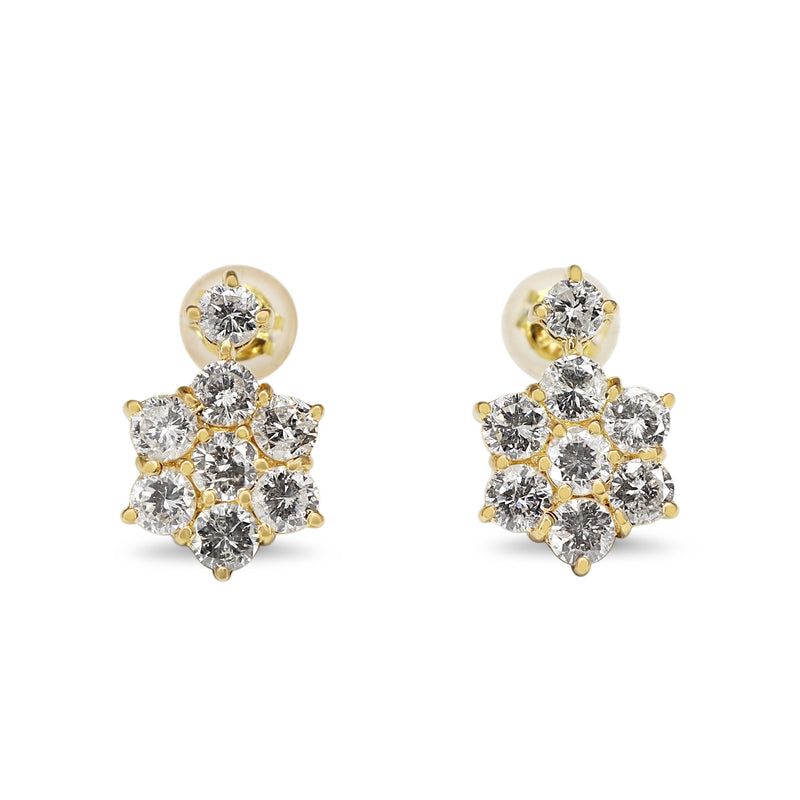 18ct Yellow Gold Drop Diamond Cluster Earrings