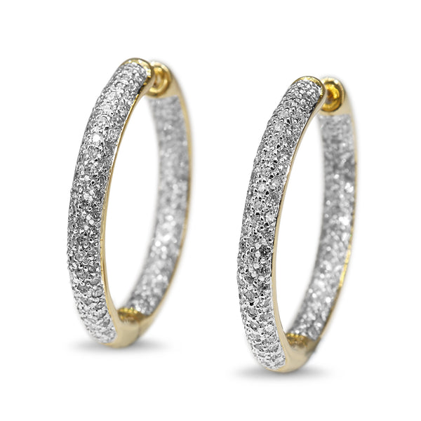 14ct Yellow and White Gold Diamond Pavè Hoop Earrings