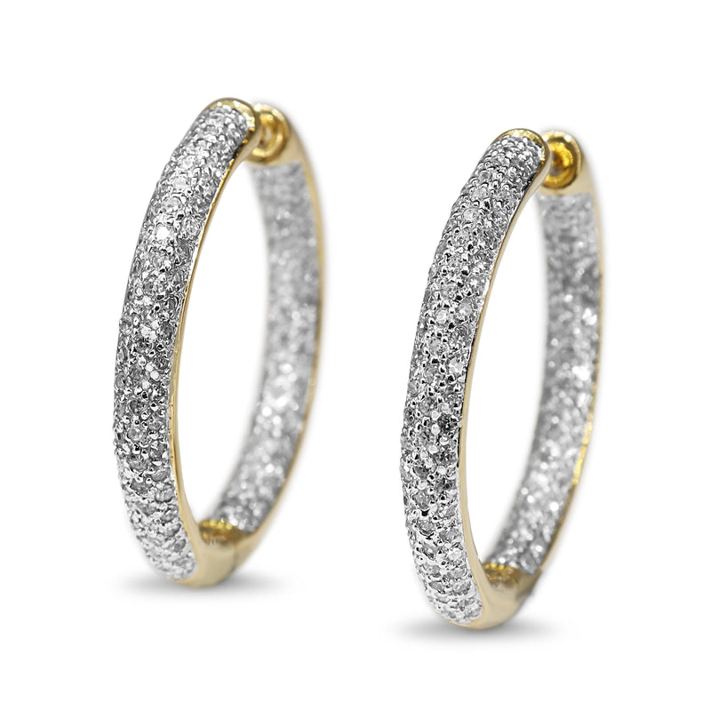 14ct Yellow and White Gold Diamond Pavè Hoop Earrings