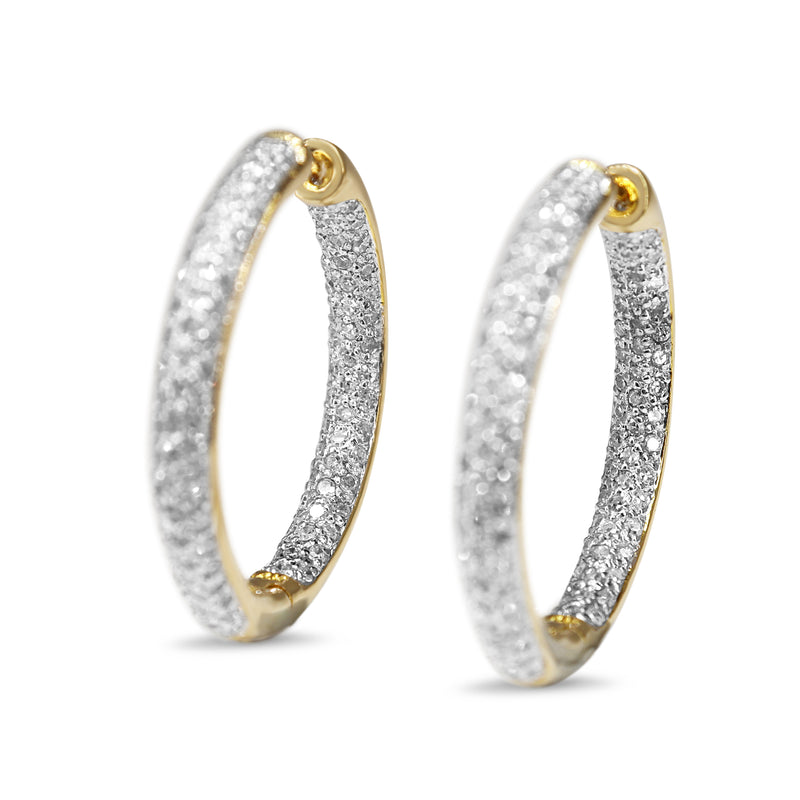 14ct Yellow and White Gold Diamond Pavè Hoop Earrings