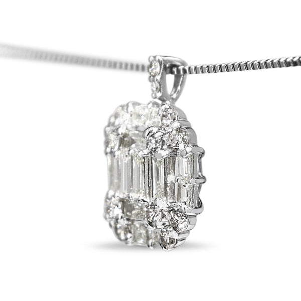 Platinum Baguette and Brilliant Cut Diamond Cluster Necklace
