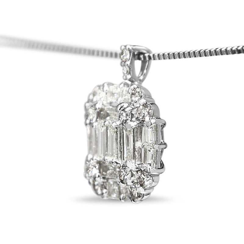 Platinum Baguette and Brilliant Cut Diamond Cluster Necklace