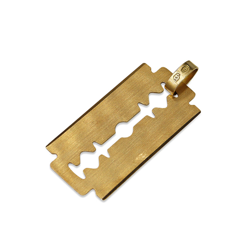 18ct Yellow Gold Decorative Razor Blade Pendant