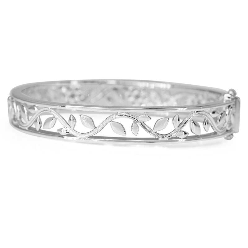 9ct White Gold Diamond Floral Bangle