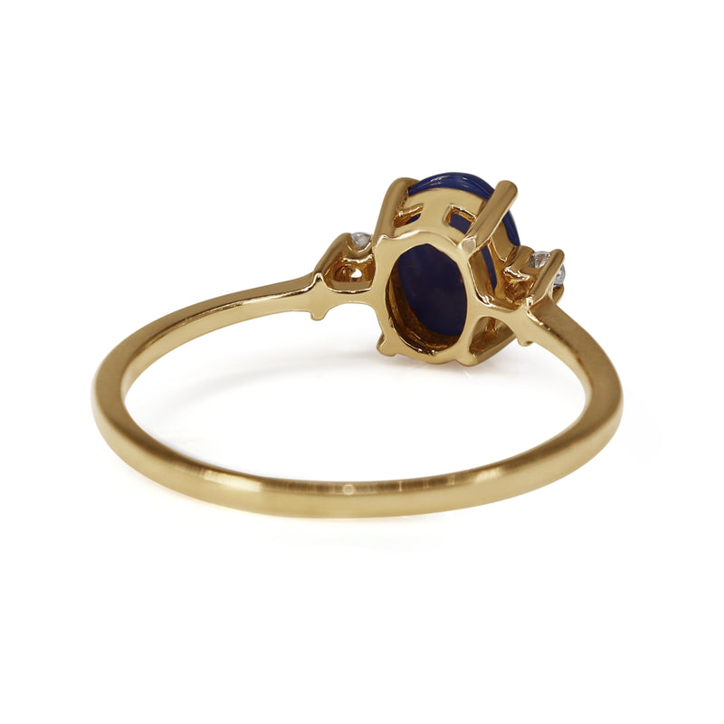 14ct Yellow Gold Cabochon Star Sapphire and Single Cut Diamond 3 Stone Ring