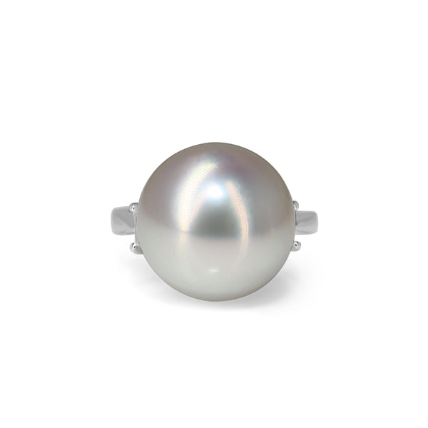 Platinum 12.7mm South Sea Pearl and Baguette Diamond Ring