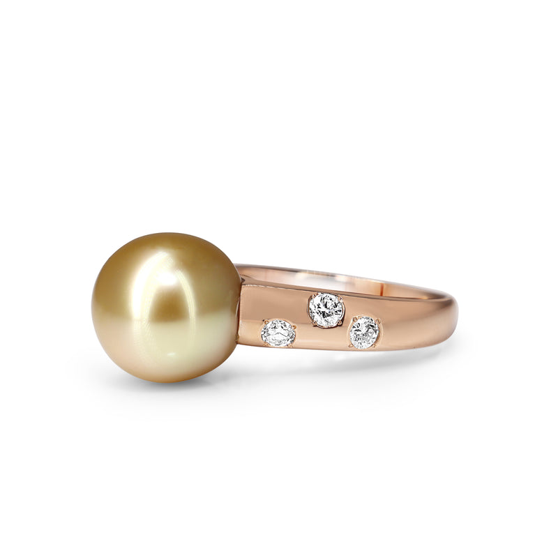 18ct Rose Gold 11mm Golden South Sea Pearl and Diamond Ring