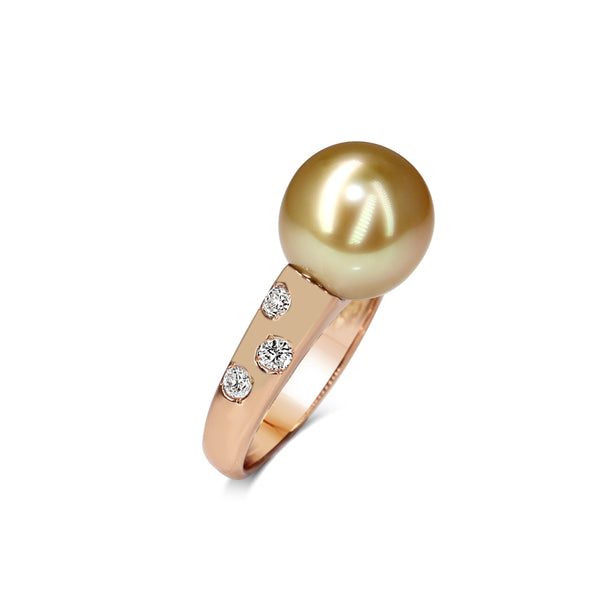 18ct Rose Gold 11mm Golden South Sea Pearl and Diamond Ring