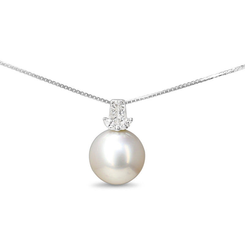 18ct White Gold 10.7mm South Sea Pearl and Diamond Necklace
