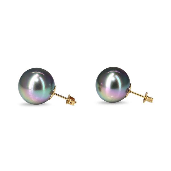 14ct Yellow Gold 14mm Tahitian Pearl Stud Earrings