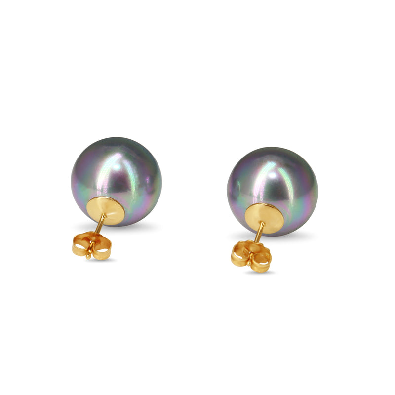 14ct Yellow Gold 14mm Tahitian Pearl Stud Earrings
