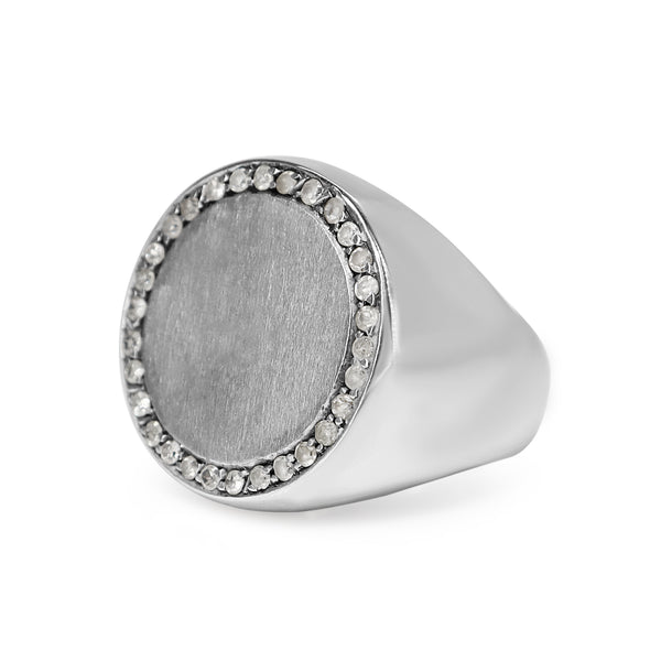 Palladium Single Cut Diamond Signet Ring