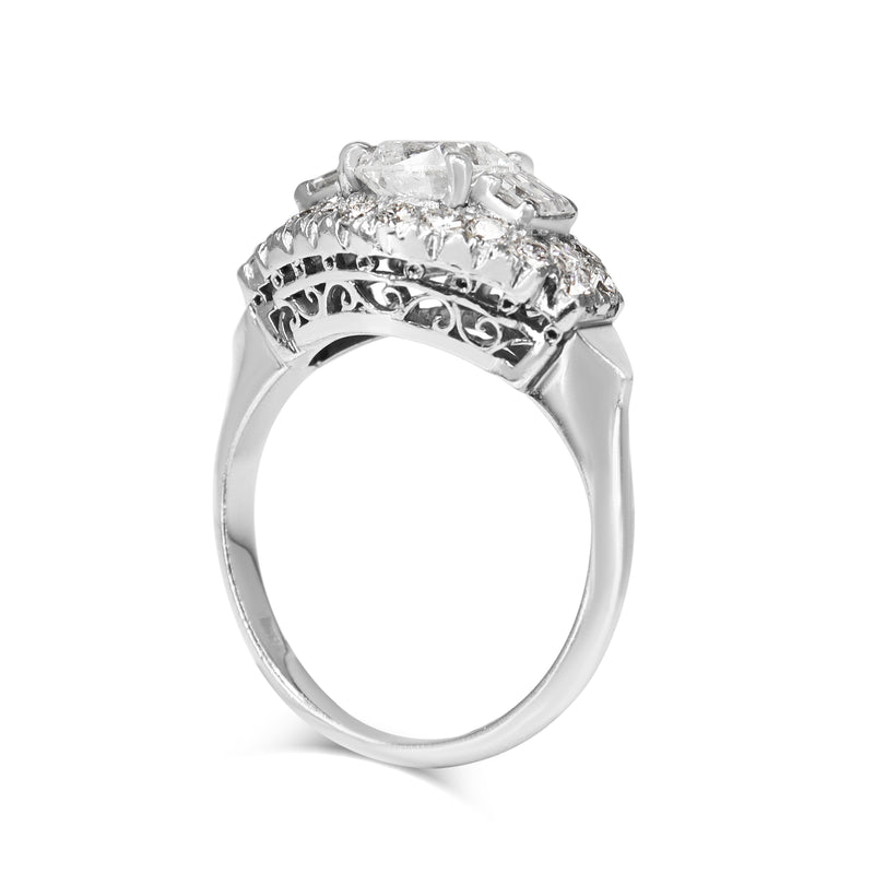 Platinum Vintage Cushion and Carre Cut Diamond Ring