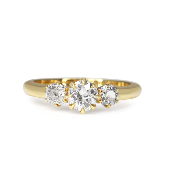 18ct Yellow Gold Old Cut Diamond 3 Stone Ring