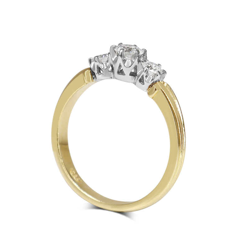 18ct Yellow and White Gold 3 Stone Vintage Style Diamond Ring