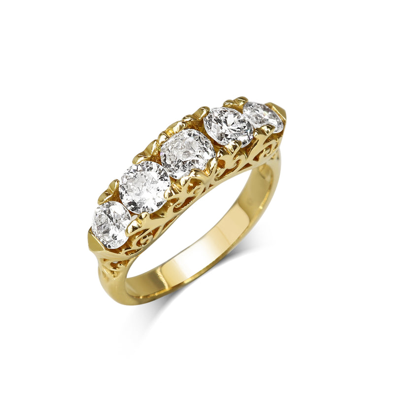 18ct Yellow Gold 5 Stone Victorian Style Old Cut Diamond Ring