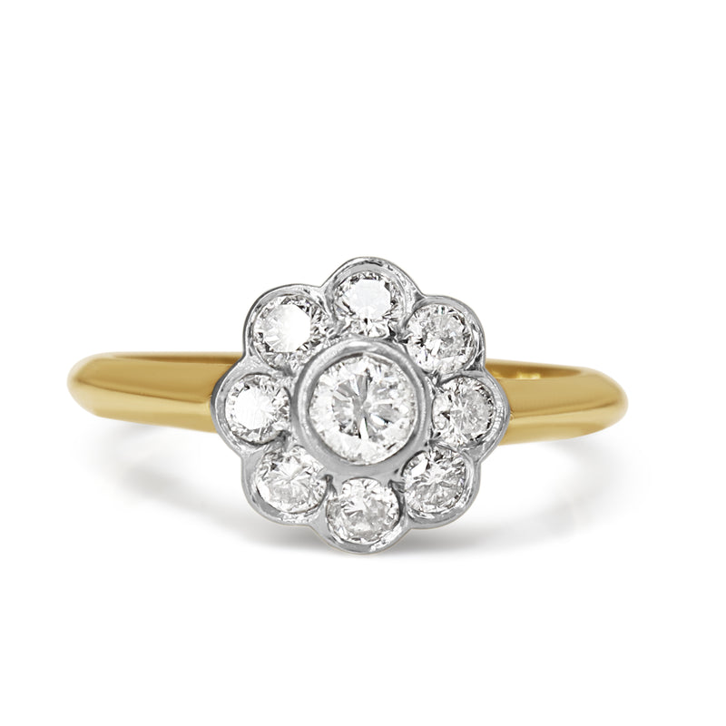 18ct Yellow and White Gold Diamond Daisy Ring