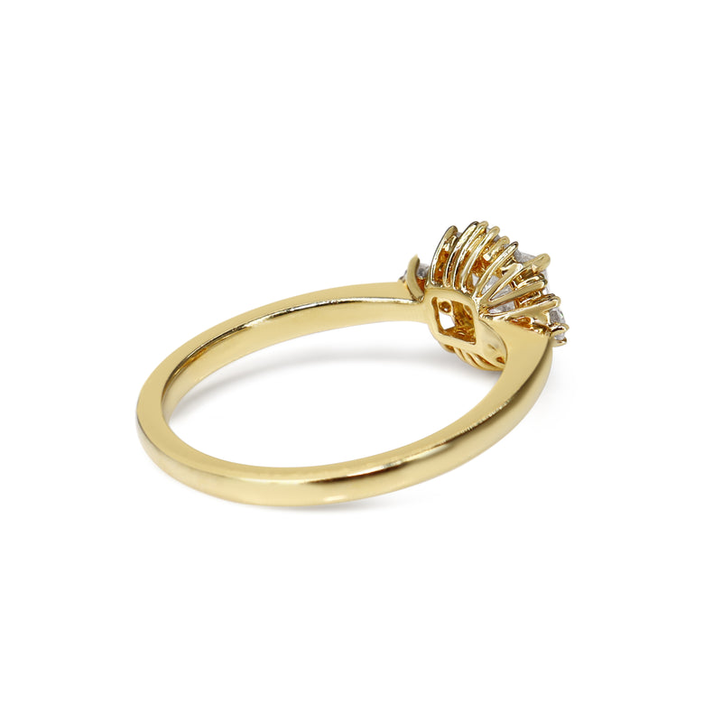 18ct Yellow Gold Radiant Halo East West Diamond Ring