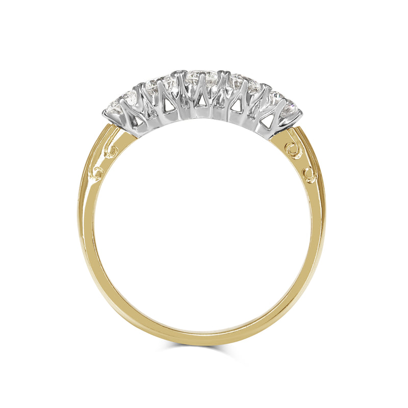 18ct Yellow and White Gold Vintage Style 5 Stone Diamond Ring