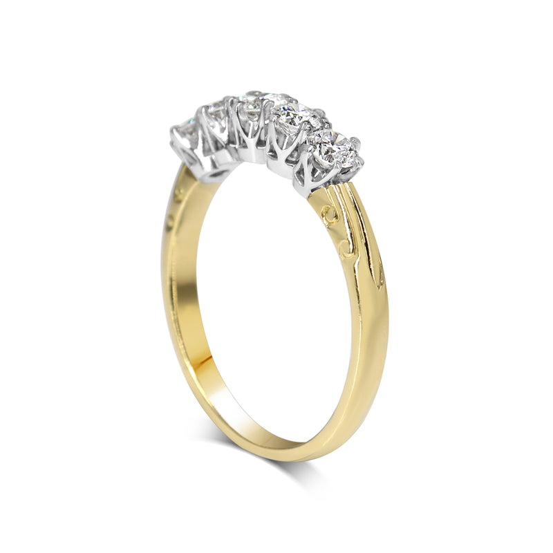 18ct Yellow and White Gold Vintage Style 5 Stone Diamond Ring