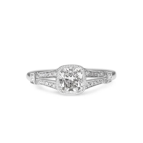 18ct White Gold Vintage Style Cushion Diamond Ring
