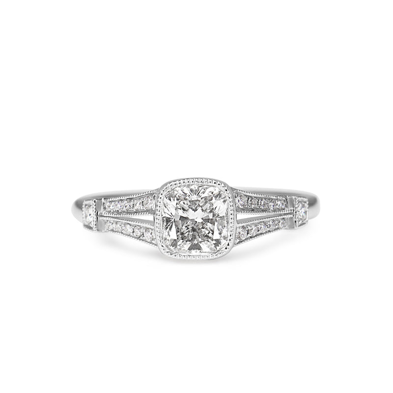 18ct White Gold Vintage Style Cushion Diamond Ring