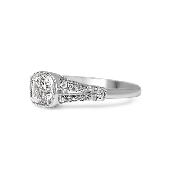 18ct White Gold Vintage Style Cushion Diamond Ring