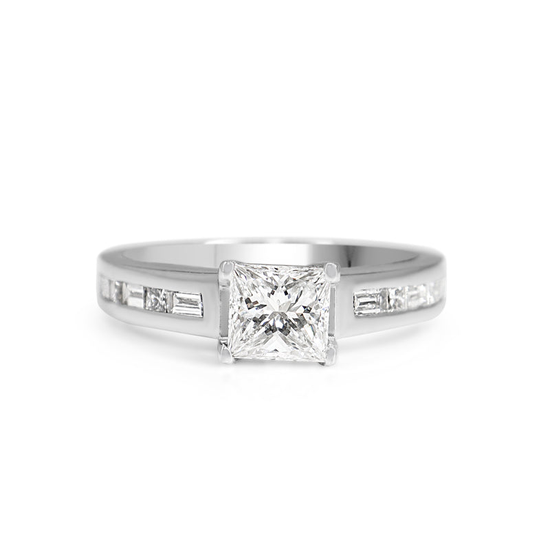 18ct White Gold Princess and Baguette Diamond Solitaire Ring