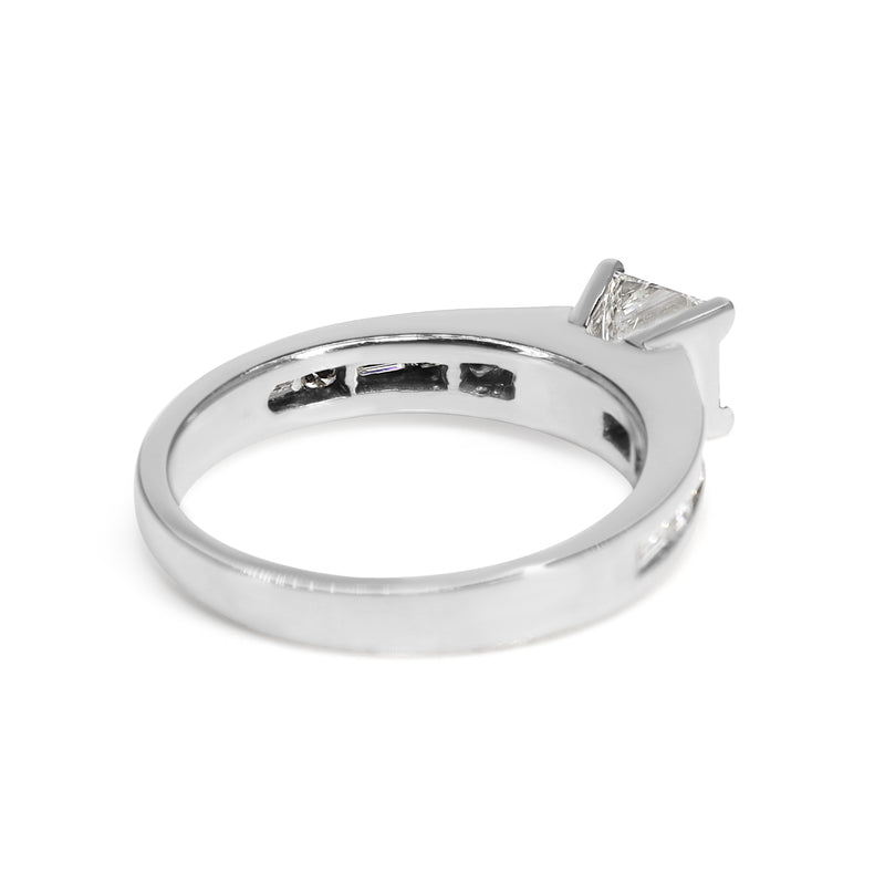 18ct White Gold Princess and Baguette Diamond Solitaire Ring